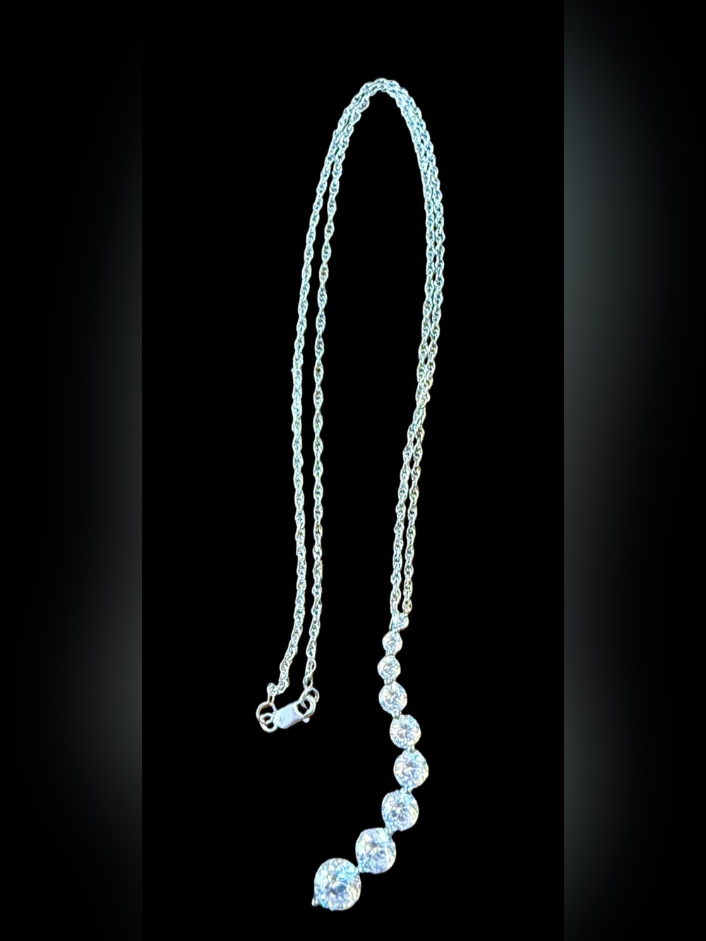 Beautiful 925 Sterling Silver 9 Stone Cubic Zirconia Journey Pendant Necklace